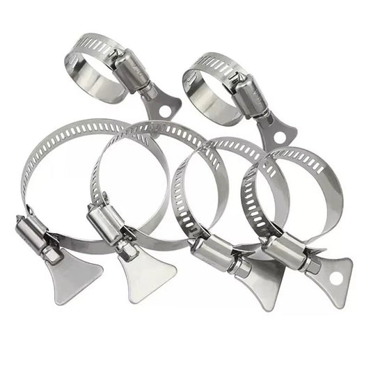 Adjustable-diameter 304 stainless steel hose clamp with easy-turn thumb screw