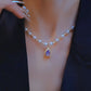 French-Style Purple Teardrop Durian Pearl Necklace for Women - Light Luxury Minimalist Design