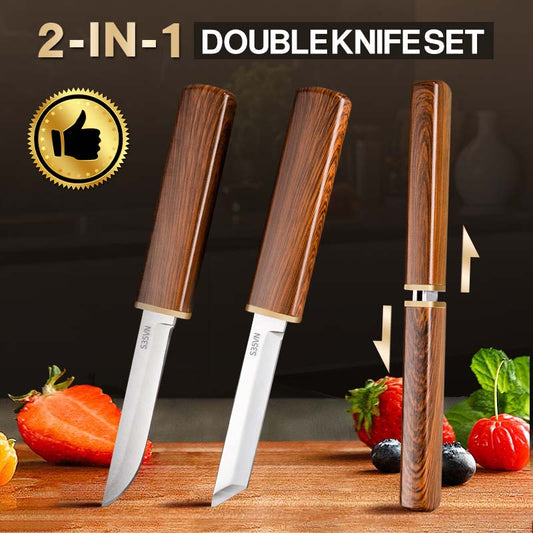 💥HOT SALE💥 2 in 1 Double Knife Set with Wooden Handle⚔️✨