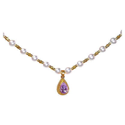 French-Style Purple Teardrop Durian Pearl Necklace for Women - Light Luxury Minimalist Design