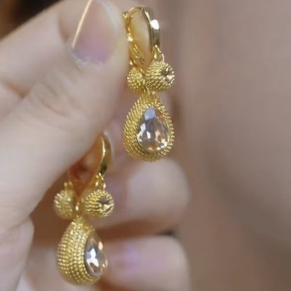 Champagne earrings, golden zircon durian earrings, water droplet pendant