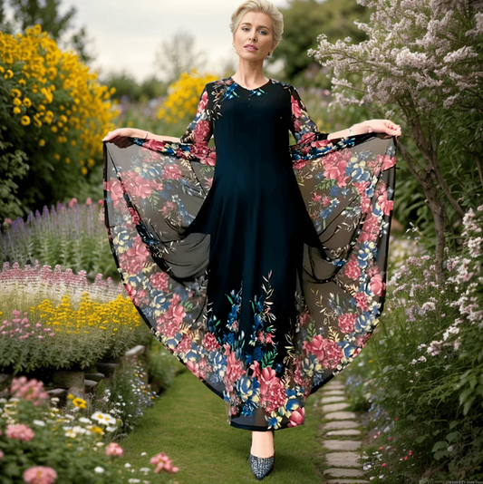 💃【L-4XL】 Fashion Women's Double Layer Mesh Printed Dresses💐