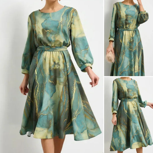 🌸Summer Specials💐Women's Long Sleeve Fashion Printed Waist Dresses