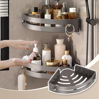 Angle shower shelf without perforation with hooks