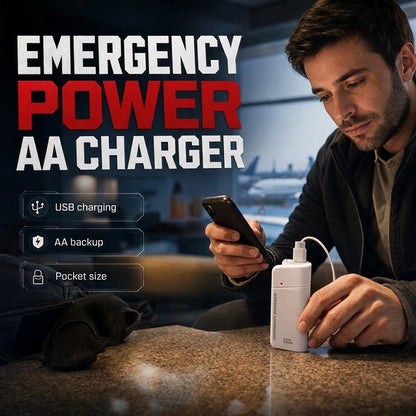 ⏳🔋Portable Emergency Phone Charger AA Battery Powered Power Bank with LED Flashlight